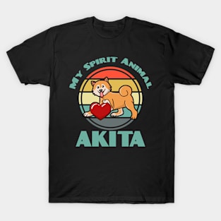 Akita Inu My Spirit Animal Dog puppy Lover Cute Sunser Retro T-Shirt